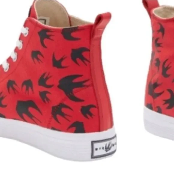 Red High-Top Sneakers with Black Bird Design - Picture 3 of 4
